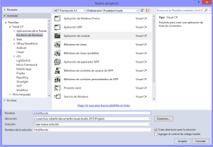 Creando solución HolaMundo desde nuevo proyecto en VS
